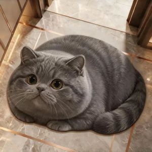 IDMU94789 Diatomaceous Earth 3D Cat Floor Mat Realistic 45×60CM Bathroom Carpet Cute Washable Bedroom Door Rug Home Decor