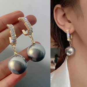 [YAN K] INS Korean Zircon Pearl Drop Dangle Earrings For Women Girls Elegant Crystal Hoop Earrings Fashion Jewelry Accessories