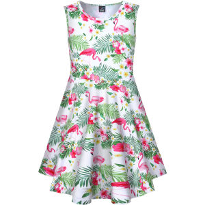 Hawaiian Outfit for Kids Girls Tropical Flamingo Print Beach Dress Swimsuit Cover-Up for Water Splashing Festival Pool Party Vacation Floral Tropical Kids Beachwear Halloween Costume Ladybug Animal Skirt