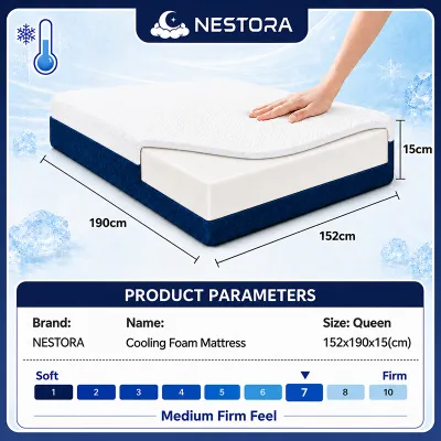 NESTORA 6 Inch Cooling High Firm Foam Mattress Single Queen King Breathable Bed Firmness 7/10 Slow Rebound Support