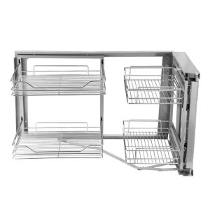 Corner Fitting Pull Out Basket Stainless Steel Kitchen Cabinet Linkage Corner Rotating Storage Rack