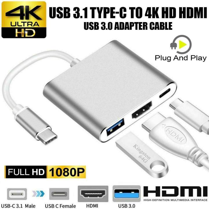 Rankman Type C to 4K HDMI-compatible USB C VGA Adapter Dock