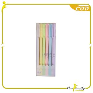 ONE-A48 Pulpen Gel 6IN1 Motif Polos Warna Pastel Gaya Korea / Alat Tulis Pena Cair 0.5mm / Pena