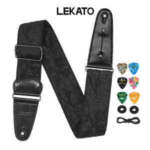 LEKATO LGS-7 Guitar Strap 2.5″ Wide Electric Guitar Acoustic Guitar Strap Bass Strap Anaglyph Embossed Floral Pattern Guitar Strap