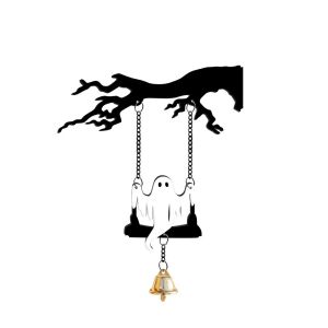 YOUSHI TOP Wall Mounted Halloween Ghost Swinging Doorbell Acrylic Sounding Halloween Branches Hanging Sign Creative Decorative Bat Wind Chime Front Door