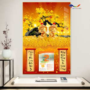 Lịch TẾT 2026- Lịch Gỗ Treo Tường Tráng Gương 2026 Hoa Mai (40x60 cm) TẶNG BLOC ĐẠI