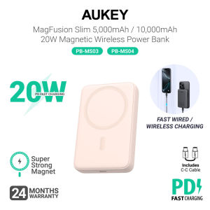 [3C | CCC Certified]Aukey PB-MS03/PB-MS04 Slim Portable Fast Charging 5000mAh/10000mAh Magnetic Wireless Power Bank (24 Months Warranty)