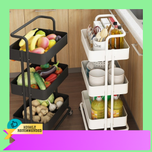 Home Decoration: White Tiered Trolley for Makeup Cosmetics Groceries and More including Space-Saving Handle and Organizer