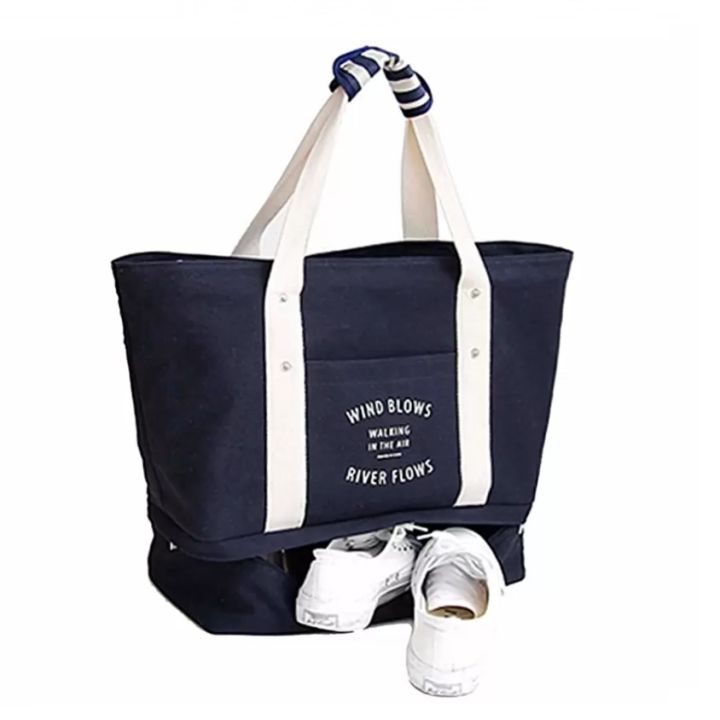 Canvas Tote with Shoe Compartment + Travel Pouch Lazada
