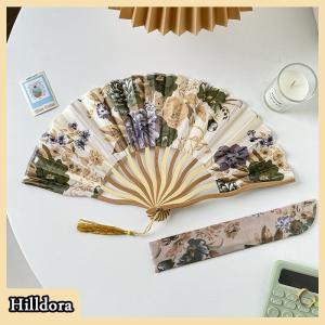 [Hilldora] Chinese Japanese Style Silk Fan Folding Fan Wedding Fan Art Gifts Dance Hand Fan Vintage Bamboo Folding Hand Held Flower Fan
