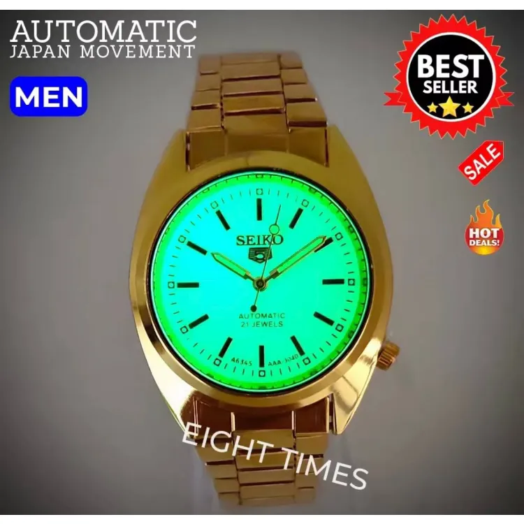 Seiko 5 Automatic 21 Jewels Luminous Dial Gold Plated Stainless