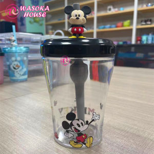 Ly uống nước trẻ em  ly pha lê có nắp kèm ống hút 3D Disney đáng yêu