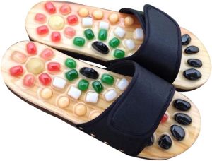 EXCEART Natural Jade Massage Slippers with Cobblestone Foot Acupoints Sandals for Pain Relief and Blood Flow Promotion Comfortable Pu Footwear for Home Spa and Relaxation Size 10.15X3.54X1.37 Inches