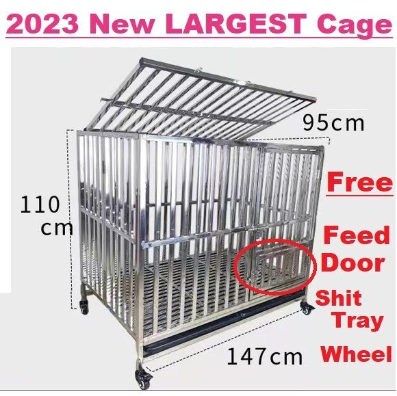 EngHong Biggest Stainless Steel Dog Cage 5ft with FEEDING DOOR 150cm dog cage Biggest Dog Cage Largest Dog Cage Lazada