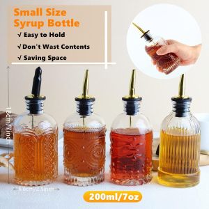 Shining Craft Syrup Dispenser Bottles Set 4 Pack 7 OZ Bottles With Metal Pour Spout and Labels for Syrups SC055 (4 Pack)