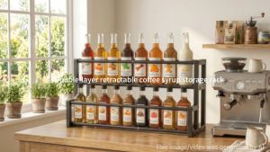 Expandable 2-Tier Spice Rack Condiment Storage Shelf Carbon Steel Seasoning Bottle Organizer Kitchen Countertop Organizer