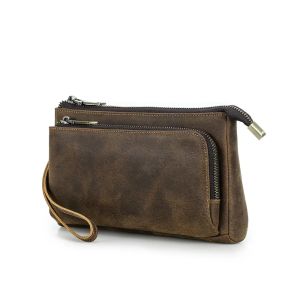 Cowhide Mens Clutch Bags Genuine Leather Men Business Travel Handbags Large Capacity Cable Organizer Clutch Purse Vintage Style2026