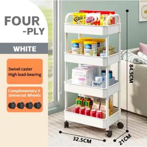 Multilayer Movable cart With Wheel 3/4 Tier Multi-purpose Storage Trolley Moving Rack Utility Storage Shelf For Room Kitchen High Load-bearin 
