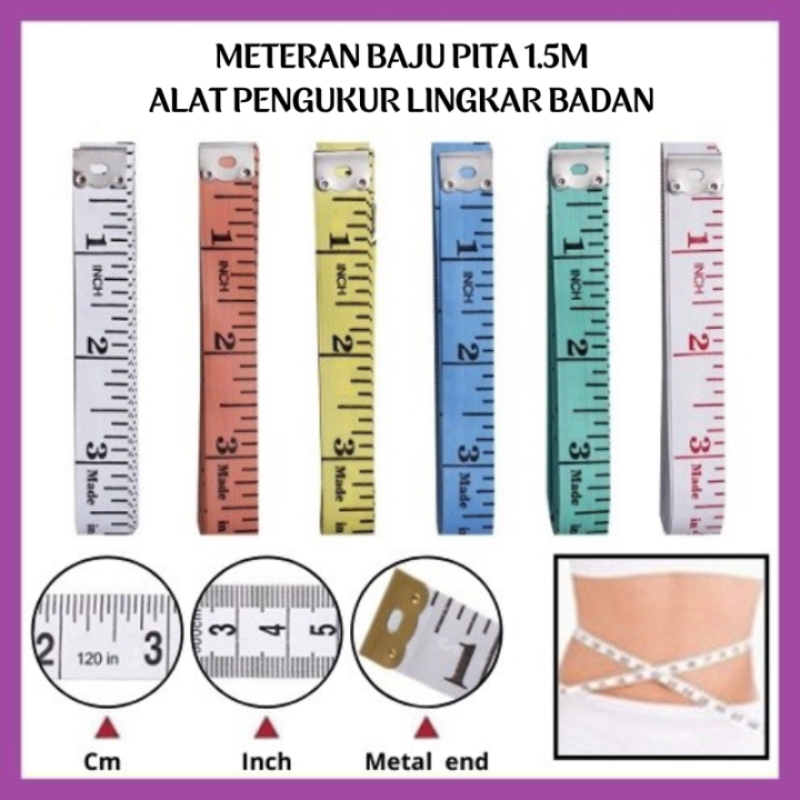 Meteran Pita Jahit 150cm Tailoring Tape Alat Ukur Pengukur Baju Kain