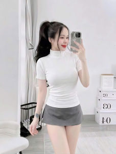 Áo thun cổ lọ tay ngắn phom dài KVYBODY A44 chất cotton borip lụa dày mịn co giãn thích hợp mặc ở nhà đi chơi đi du lịch