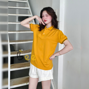 Áo thun nữ POLO BEE cổ trụ tay ngắn phối 1 sọc basic màu xám trơn vải cá sấu cao cấp công sở
