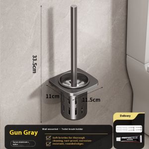 AIYU Punch-free suction cup toilet brush wall-mounted storage rack for household use without dead corners toilet brush toilet artifact high-end hotel/villa style space aluminum material
