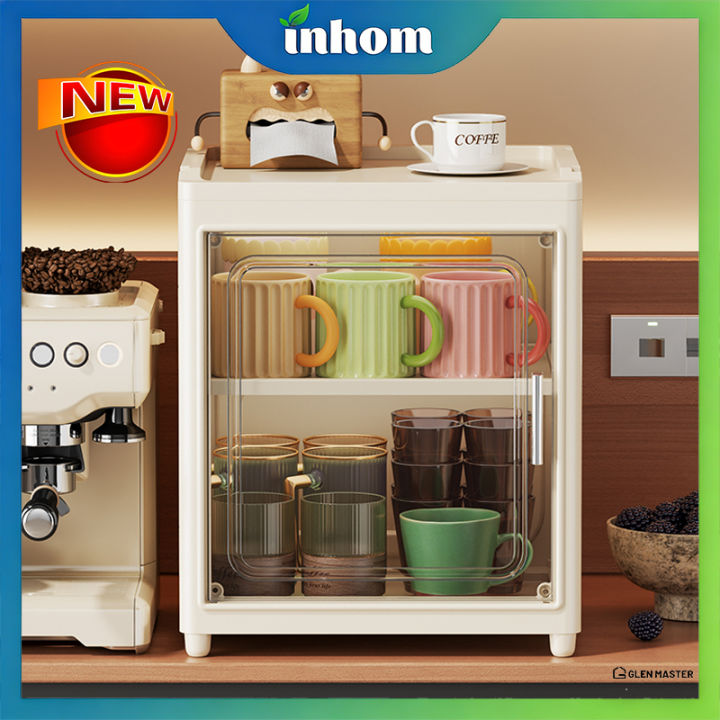 Inhom Coffee Mug Cabinet Foldable Cup Storage Rack Transparent Door ...