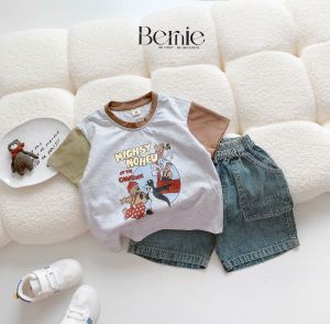 BE288 Bộ áo thun cộc tay quần đùi short jean BERNIE cho bé trai năng động cá tính đi chơi