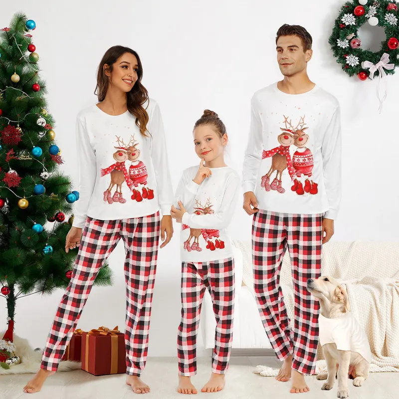 Christmas Matching Family Pajamas Cartoon Elk Pattern Homewear Set Parents Kids  Sleepwear