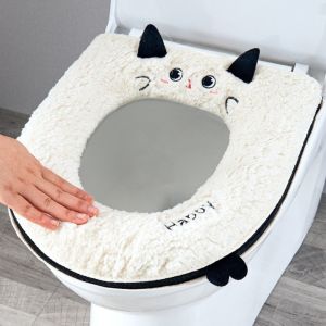 MEZCJ Warm Universal Toilet Mat Soft Thickened Zipper Toilet Cover Lamb Velvet Removable Toilet Seat Cover Bathroom Use