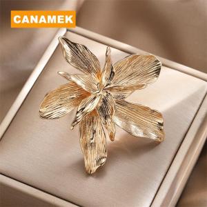 【CANAMEK】 Vintage Big Flower Ring For Women Irregular Metal Punk Finger Ring Party Jewelry Gifts