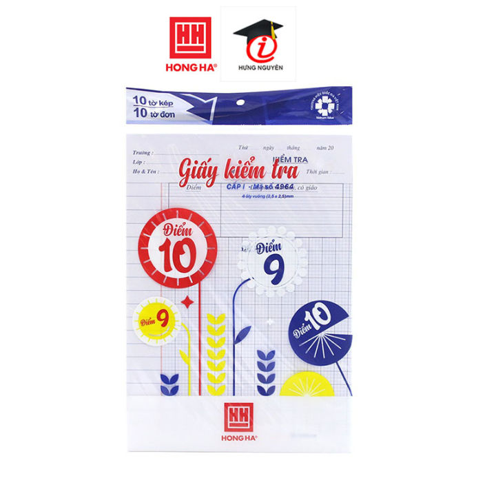 Giấy kiểm tra tiểu học Hồng Hà 4 ô ly vuông khổ 170 x 240mm 10 tờ đôi ...