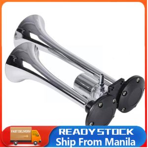 【24 hours shipping】 12V/24V 600DB Super Loud Black Dual Trumpet Electronically Controlled Car Air Horn for Cars Trucks Boats