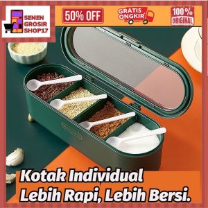 SN COD Tempat Bumbu Dapur Serbaguna Wadah Bumbu Seasoning Storage Box Termasuk Sendok / Rak Kotak Tempat Penyimpanan Bumbu / Dapur Minimalis Set Serbaguna Seasoning Box - TBD015