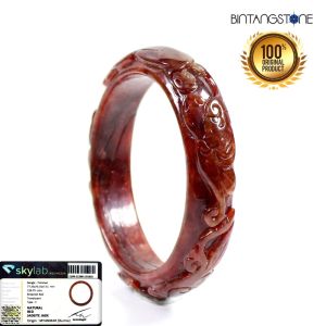 SALE Gelang Giok Merah Coklat Kuno Asli Burma Sertifikat Original 59 Cm Memo SKYLAB INDONESIA Red Jade Jadeite Burma Bangle Fei Cui Ori Ukiran China Myanmar Giok Cina