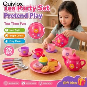 Tea Party Set Kids Pretend Play Teapot Cup Tray Service Kitchen Role Play Gift