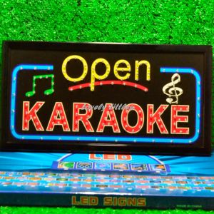 ป้ายไฟ LED ตัวอย่างรูปตัวหนัก OPEN KARAOKEสำหรับร้านค้า แบบเสียบปลั๊กไฟ แสง LED สดใส พร้อมไฟ LED ตกแต่งสำหรับร้านค้า