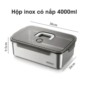 Hộp Bảo Quản Thực Phẩm Inox 304 Dung Tích 4000ml-5000ml Có Nắp Đậy Kín Chống Bay Mùi Tủ Lạnh Tiện Lơi