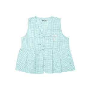 3Second Kemeja Wanita Tanpa Lengan Kotak-Kotak Pleated Peplum Carmila C021024