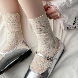 ถุงเท้าลูกไม้สำหรับผู้หญิงตาข่ายบางระบายอากาศหลวมถุงเท้ายาวโลลิต้าสาวหวานน่ารักน่ารักผู้หญิงถุงเท้าของขวัญฤดูร้อนJKสีทึบ