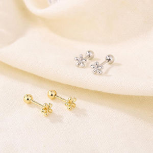 [haoh] 1 cặp Vàng Minimalism Bông tai bạc mini hoa nhỏ tai Stud cho phụ nữ thời trang Stud Bông tai xuyên đồ trang sức món quà sinh nhật