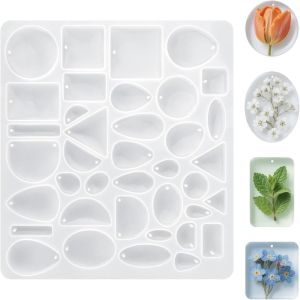 CANICECA Silicone Resin Jewelry Molds DIY Making Reusable Crystal Epoxy Resin Mold Casting Tray with Hole Pendant Earring Necklace