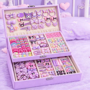 Kuromi gift box Kuromi Hair Accessories Gift Box 156Pcs/Set Colorful Baby Kids Hair Set Pony Tail for Kids Star Bow Hair Clip Fashion Accessories Birthday Gift Jewelry Box