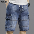 MOLAN Quần short nam mùa hè quần jean nam đơn giản quần đùi denim nam retro kiểu Mỹ dáng rộng dụng cụ nhẹ. 