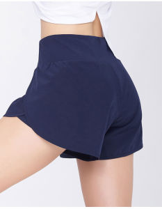 Women Sport Short Pants 2 in 1 Quick Dry Fake 2 Piece Exercise Golf Wear Anti-exposure Elastic Short Stretch Waist with Safety Side Pocket