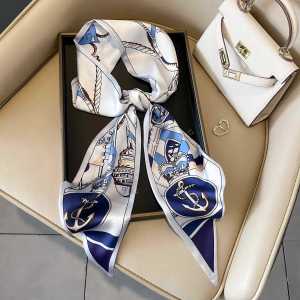 Korean new fashion long silk scarf 145*14cm narrow scarf for women hair band decorative headscarf narrow long strip of ribbon tied bag silk scarf