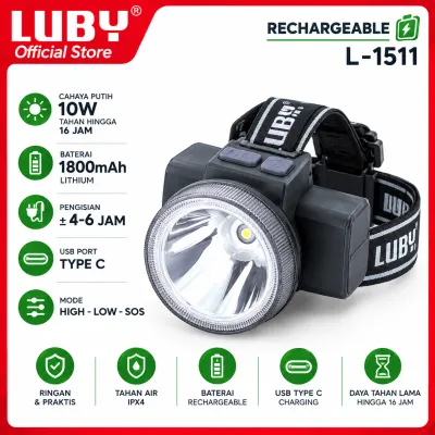 LUBY Senter Kepala Headlamp LED 10W Rechargeable L-1511