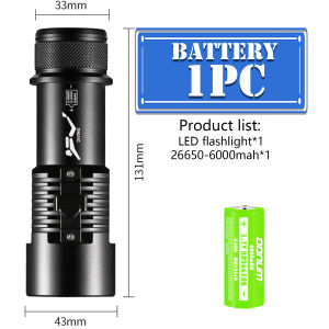 ODNUM professional diving flashlight P70 strong light LED switching 26650 6800mAh rechargeable lithium battery IPX68