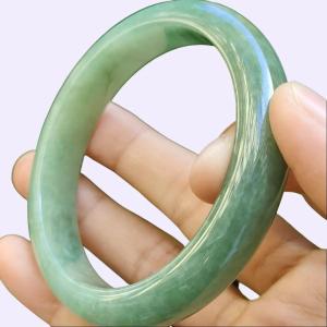 Peace Bangle Bracelet Size 55.5 mm on Light Green Natural Type A Jadeite Jade certificate weighs 49.05 grams Width 11.8 mm Thickness: 7.7 mm (bangle28)