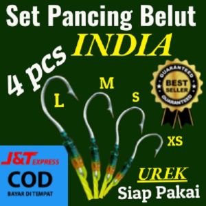 4 Pcs Set Pancing Belut Sawah Kail Urek Belut Model INDIA (XSSML) Bahan kail Baja Putih tali senar niylon Damyl Mambo pelangi 2 lapis 150 sd 200   pancing ikan belut sungai belut rawa belut kolam belut sidat pancing urek belut sidat siap pakai termurah